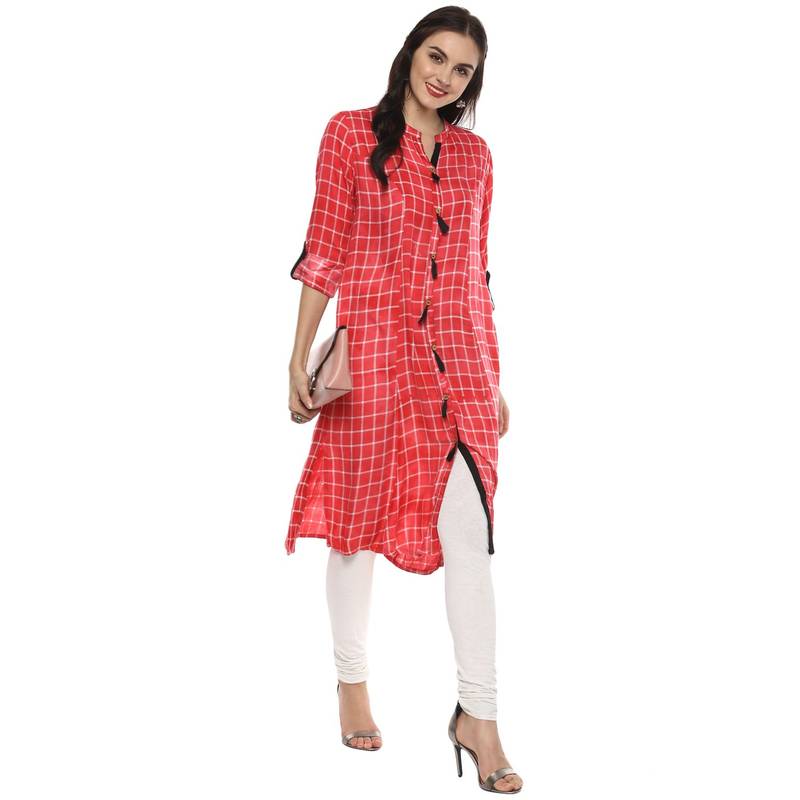 rayon red A  line kurti