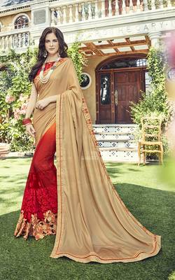 Beige embroidered georgette saree with blouse 1