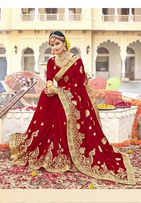 Red embroidered georgette saree with blouse 1