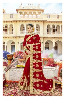 Red embroidered georgette saree with blouse 1