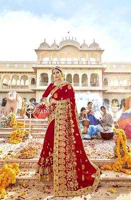 Red embroidered georgette saree with blouse 1
