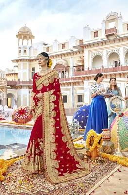 Red embroidered georgette saree with blouse 1