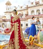 Red embroidered georgette saree with blouse