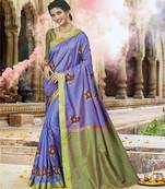 Blue embroidered cotton saree with blouse