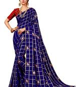 Navy blue embroidered art silk saree with blouse