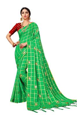 Green embroidered art silk saree with blouse 1