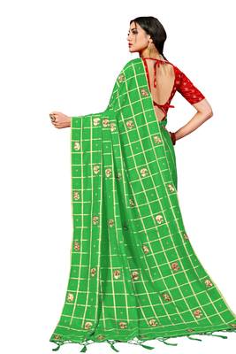 Green embroidered art silk saree with blouse 2