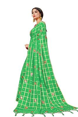 Green embroidered art silk saree with blouse 3