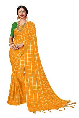 Mustard woven art silk saree with blouse 1