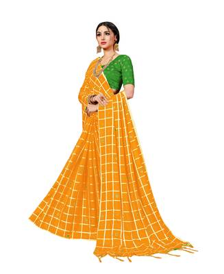 Mustard woven art silk saree with blouse 3