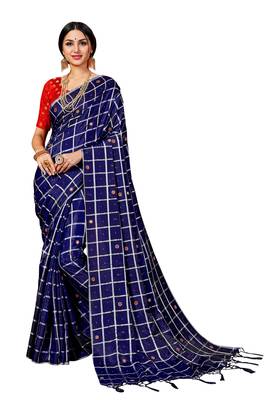 Navy blue woven art silk saree with blouse 1