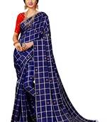 Navy blue woven art silk saree with blouse