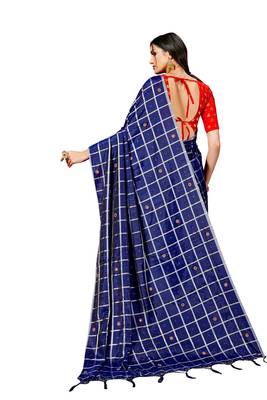 Navy blue woven art silk saree with blouse 2