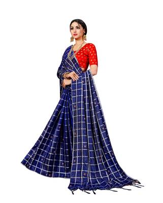 Navy blue woven art silk saree with blouse 3