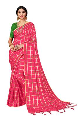 Pink woven art silk saree with blouse 1