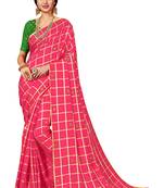 Pink woven art silk saree with blouse