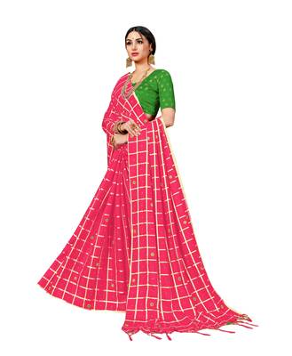 Pink woven art silk saree with blouse 3