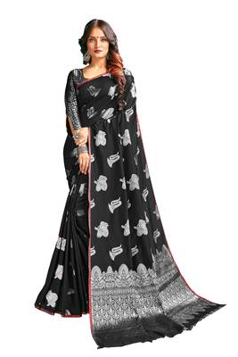 Black woven banarasi silk blend saree with blouse 1