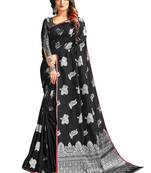 Black woven banarasi silk blend saree with blouse