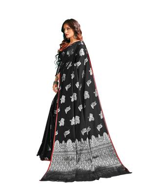 Black woven banarasi silk blend saree with blouse 3