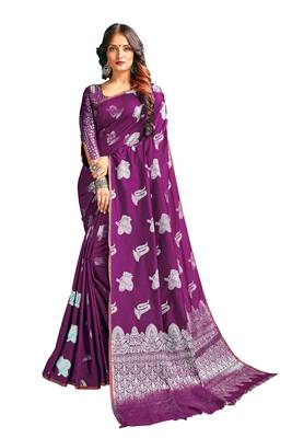 Magenta woven banarasi silk blend saree with blouse 1