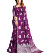 Magenta woven banarasi silk blend saree with blouse