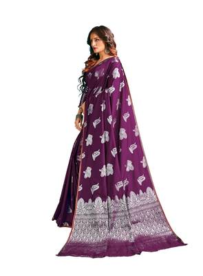 Magenta woven banarasi silk blend saree with blouse 2