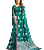 Green woven banarasi silk blend saree with blouse