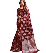 Red woven banarasi silk blend saree with blouse