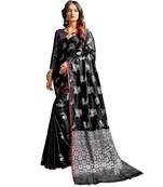 Black woven banarasi silk blend saree with blouse