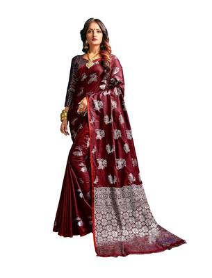 Coffee woven banarasi silk blend saree with blouse 1