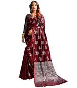 Coffee woven banarasi silk blend saree with blouse