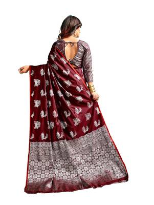 Coffee woven banarasi silk blend saree with blouse 2