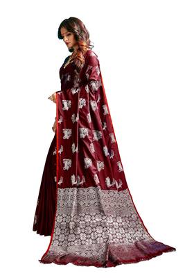 Coffee woven banarasi silk blend saree with blouse 3