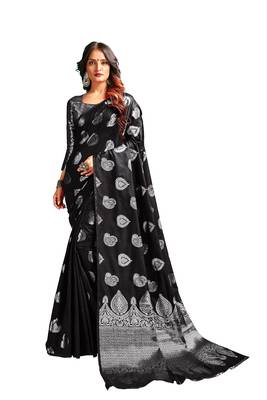 Black woven banarasi silk blend saree with blouse 1