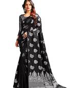 Black woven banarasi silk blend saree with blouse