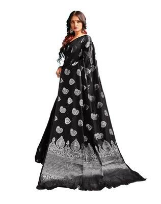 Black woven banarasi silk blend saree with blouse 3