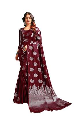 Coffee woven banarasi silk blend saree with blouse 1