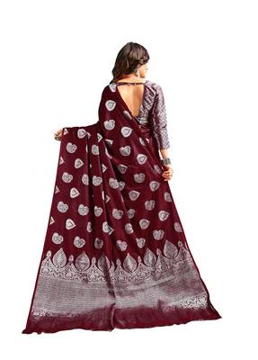 Coffee woven banarasi silk blend saree with blouse 2