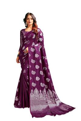 Magenta woven banarasi silk blend saree with blouse 1