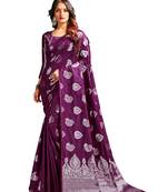 Magenta woven banarasi silk blend saree with blouse
