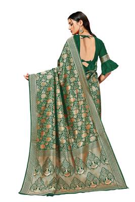 Green woven banarasi silk blend saree with blouse 2