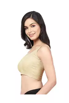 Golden Lycra Shimmer Non-Padded Designer Ready Made Saree Blouse
