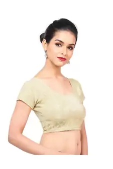Golden Lycra Shimmer Non-Padded Designer Ready Made Saree Blouse