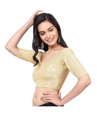 Golden Lycra Shimmer Non-Padded Designer Ready Made Saree Blouse 2