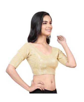 Golden Lycra Shimmer Non-Padded Designer Ready Made Saree Blouse 3