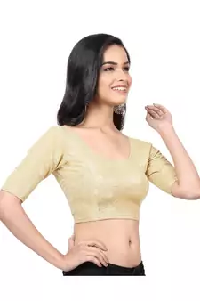 Golden Lycra Shimmer Non-Padded Designer Ready Made Saree Blouse