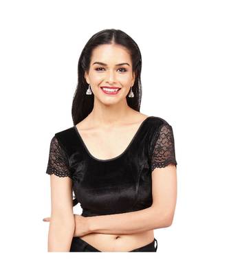 Black Velvet Non-Padded Designer Ready Made Saree Blouse 1