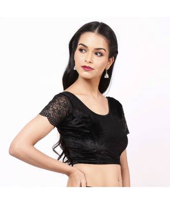 Black Velvet Non-Padded Designer Ready Made Saree Blouse 3