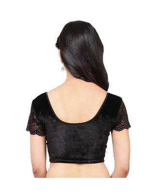 Black Velvet Non-Padded Designer Ready Made Saree Blouse 4